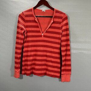 Splendid Top Womens XL Orange Striped Cotton Stretch Long Sleeve Tee Pullover